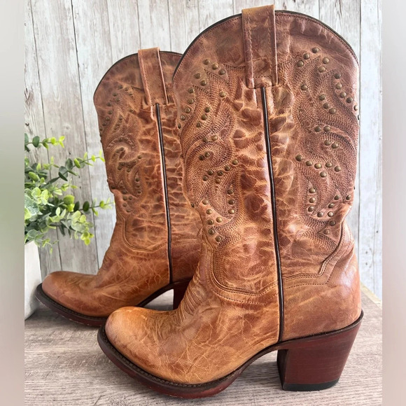 Dan Post Cowboy Cowgirl Leather Boots Size 6 - Picture 2 of 7